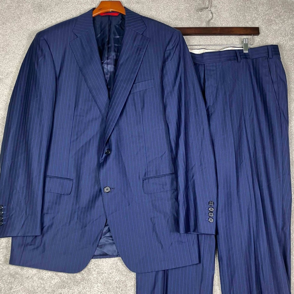Samuelsohn Suit Mens Blue Pinstripe Loro Piana Extreme Fabric 44R 38x32